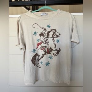 Anthropologie Cream Cowgirl Graphic Tee
